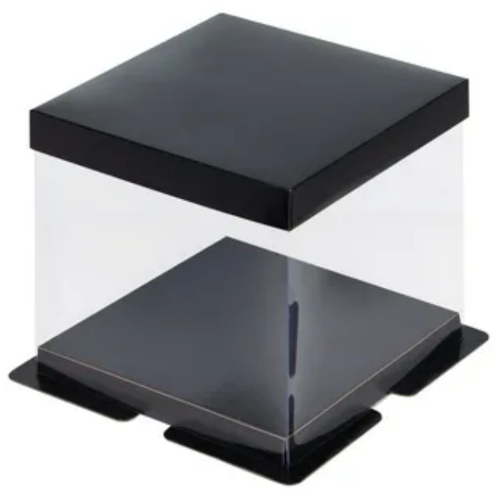 Коробка для торта ПРЕМИУМ прозрачная 260*260*280 мм (черная)