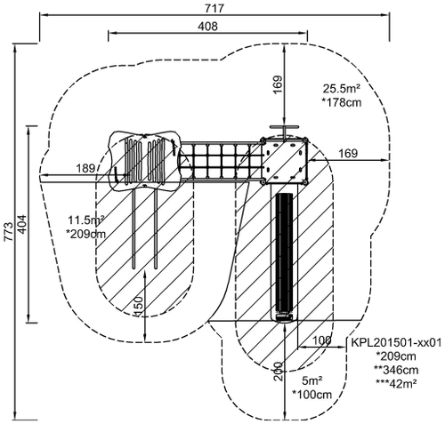 Две башни с верёвочным мостом и перилами