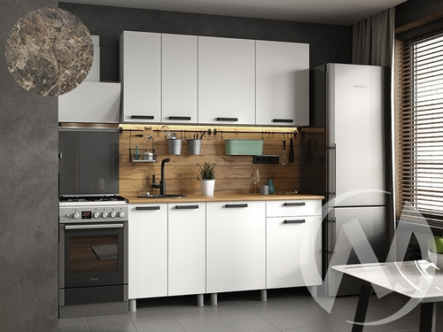 Кухня Кьяра 1.6м (корпус белый/карбон фарфор) 38мм королевский опал