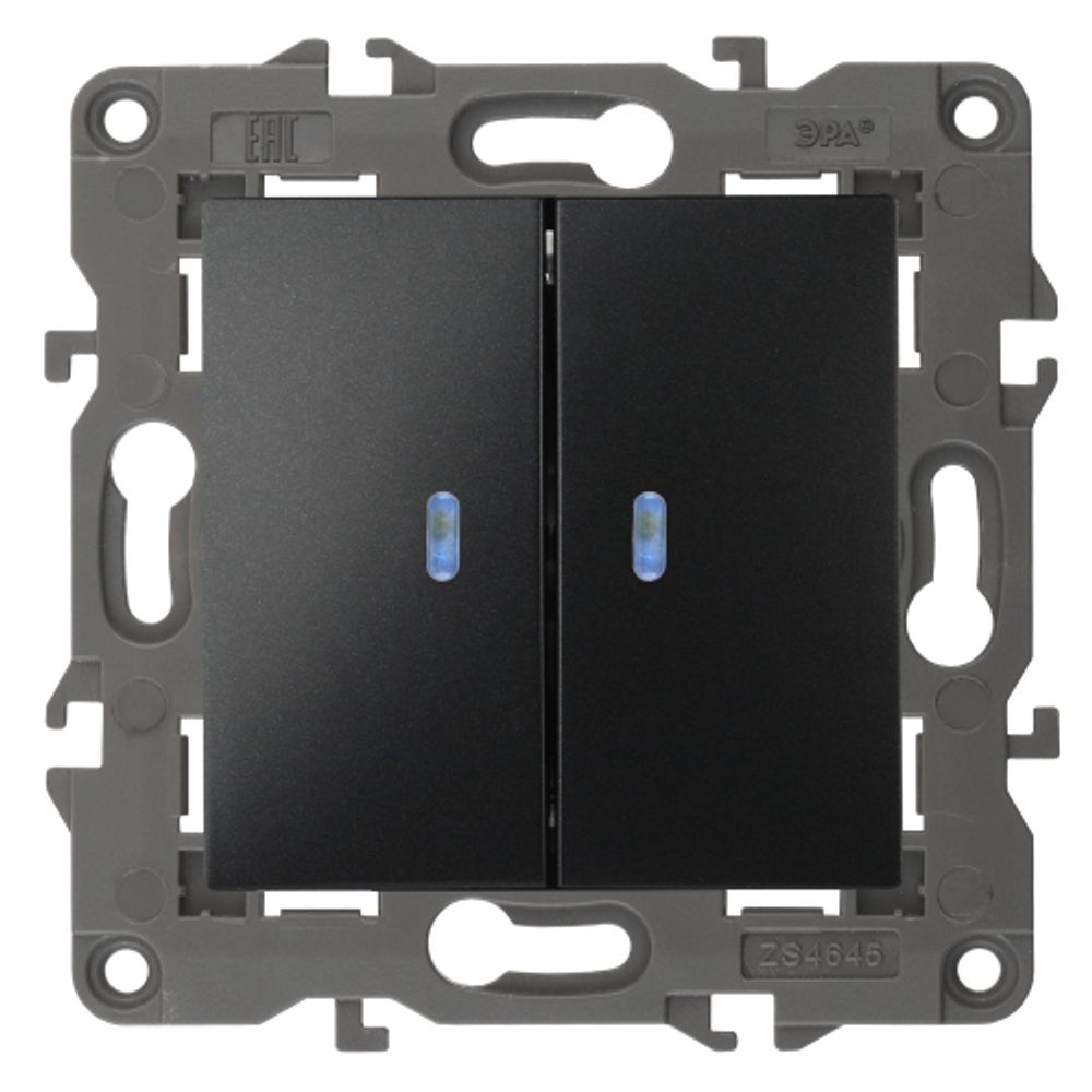 14-1105-05 ЭРА Выключатель двойной с подсветкой, 10АХ-250В, IP20, Эра Elegance, антрацит