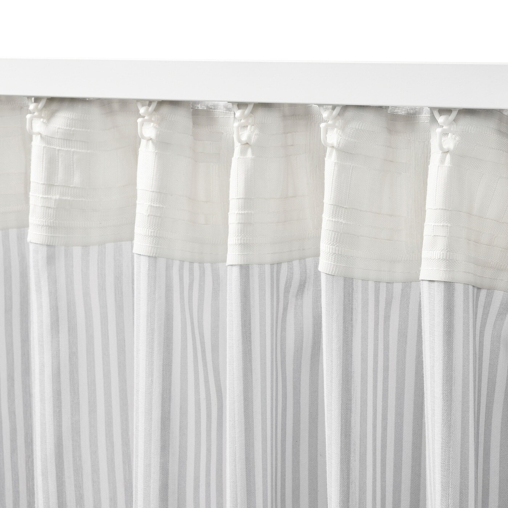 IKEA BYMOTT  (ИКЕА БЙМОТТ)  -  Штора, 2 шт, на ленте/белый/светло-серый в полоску, 120x300 см