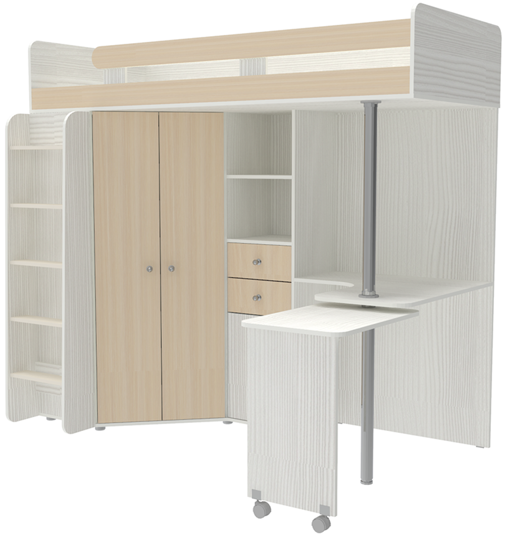 Кровать-чердак КарИВи М85 Белое Дерево  Дуб Молочный