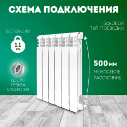 Радиатор биметаллический модель KONNER 80/500 Bimetal 6 СЕКЦИЙ