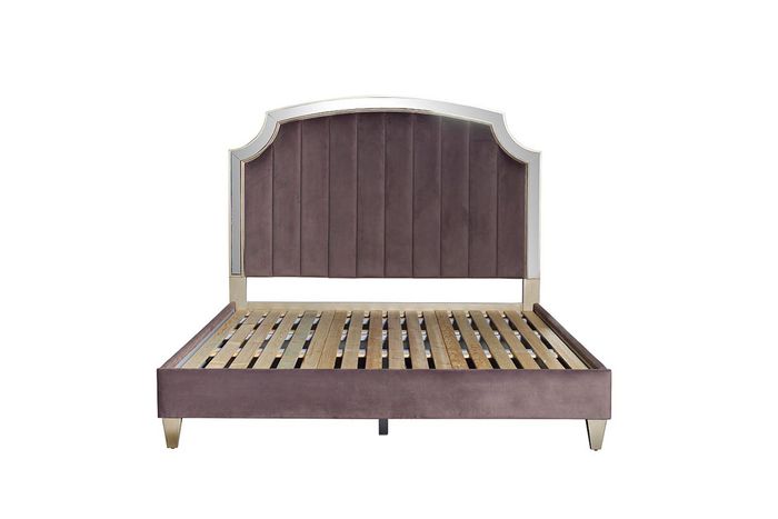 Кровать двуспальная с зеркальными вставками (розово-серая) Garda Decor KFE007-69