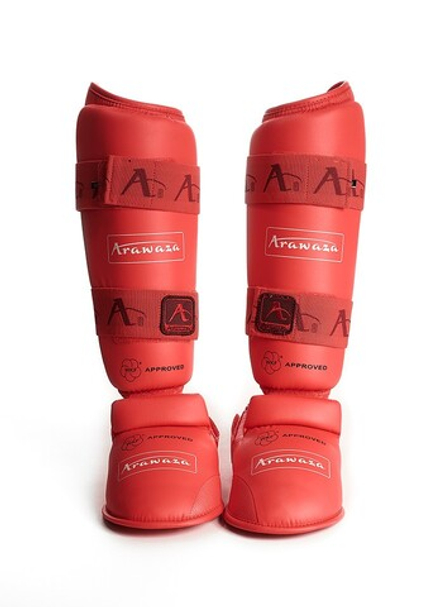 Защита голени и стопы для каратэ ARAWAZA красная (одобрено для соревнований) (уценка)