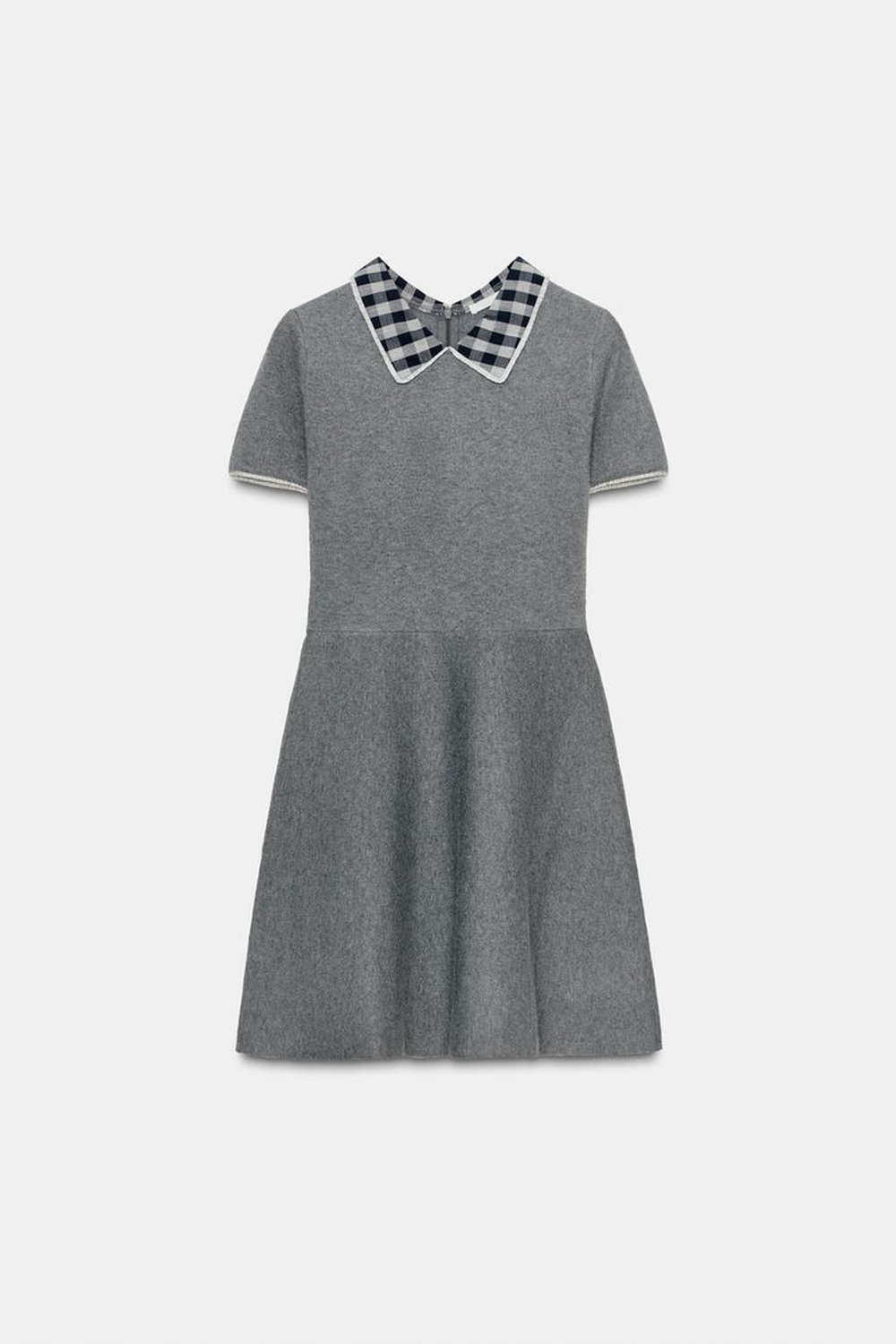 ZARA ПЛАТЬЕ С КОМБИНИРОВАННЫМ ВОРОТНИКОМ, СЕРЫЙ