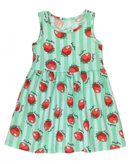 Сарафан 202/17 зеленые полоски, клубничка