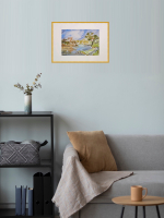 Картина авторская акварельная в паспарту 21х30 см на стену для интерьера "Разлив Осетра"