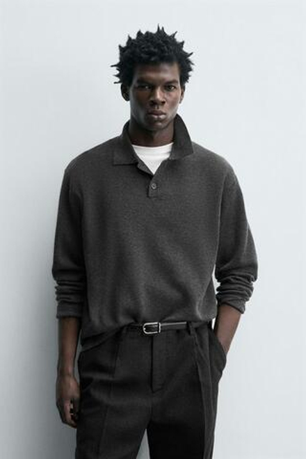 ZARA МЯГКОЕ ТРИКОТАЖНОЕ ПОЛО, АНТРАЦИТОВО-СЕРЫЙ