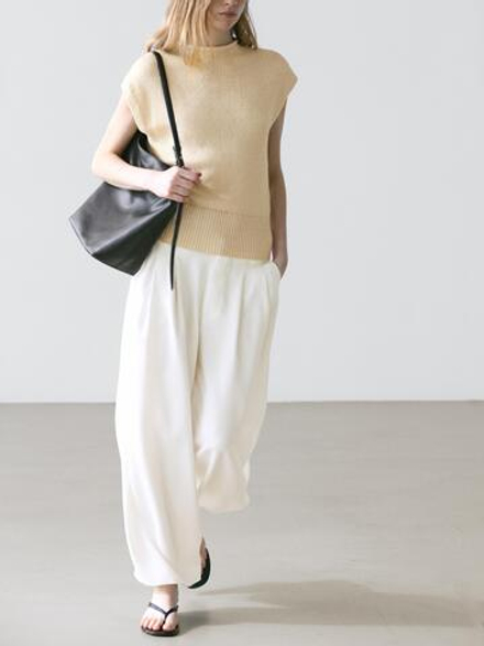 Massimo Dutti Широкие плиссированные брюки, белый