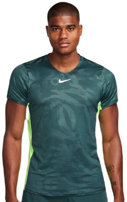 Мужская теннисная футболка Nike Court Dri-Fit Advantage Printed Tennis Top - deep jungle/lime blast/white