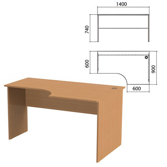 Стол письменный эргономичный "Эко", 1400х900х740, правый, бук бавария, 400749-55