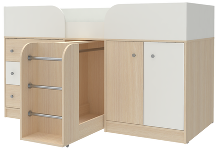 Кровать-чердак КарИВи Малыш 4  Дуб Молочный Белый