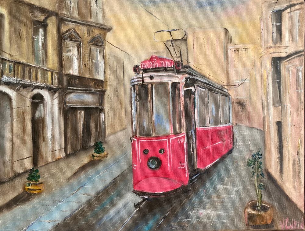 Картина «Красный ретро трамвай»