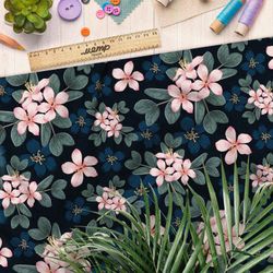 Ткань бифлекс нежно розовые цветы с листьями