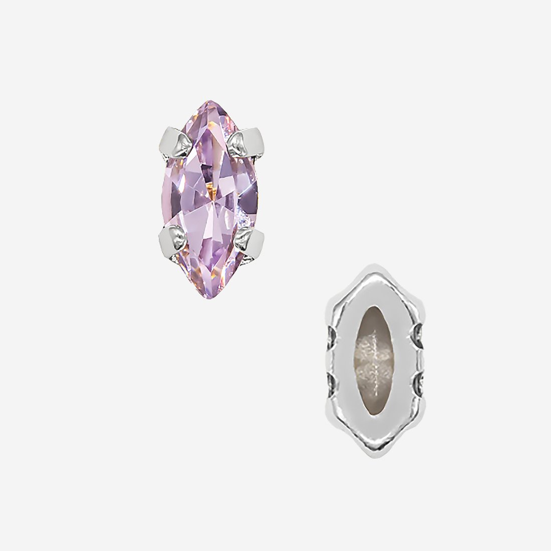 Кристалл Маркиз (Marquise Fancy Stone) в цапах, оттенок "Светло-аметистовый"/"Light Amethyst", 6*3мм, родирование