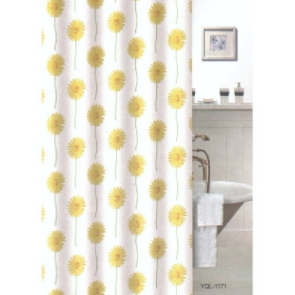 Штора для ванной комнаты полиэстер эконом 180*200 с кольцами Желтые цветы YQL-1171