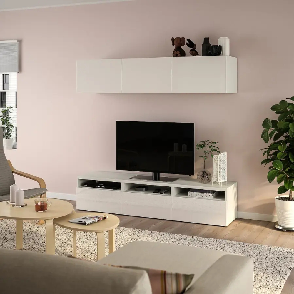 Тумба под телевизор - IKEA BESTÅ/BESTA, 180x42x185 см, белый, Бесто ИКЕА