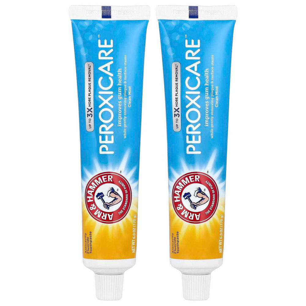 Arm & Hammer, PeroxiCare, Deep Clean, зубная паста против кариеса с фтором, чистая мята, двойная упаковка, 170 г (6,0 унций) каждая