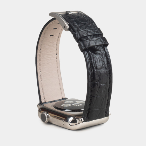 Ремешок для Apple Watch 40/41/42 mm из кожи аллигатора, черного цвета