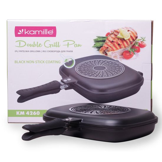 Сковорода-гриль двойная 32х24х7 см. из алюминия Kamille KM 4260 с антипригарным покрытием