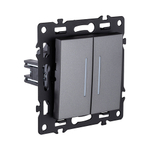 Выключатель 2-клавишный 10А/250В с LED подсветкой, серый Kollinger Asthetik AS-010GY