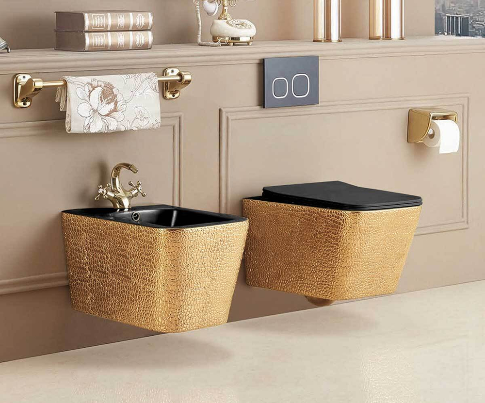 Подвесное биде Q-Line VB1-12G1B, цвет золото/черный