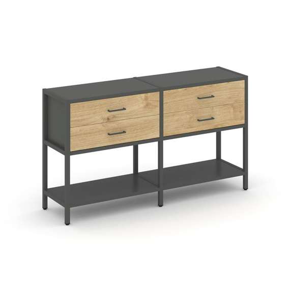 Shelf System Двухсекционный стеллаж двухярусный с ящиками SN.STM-222 Антрацит/Тиквуд Светлый/Металл