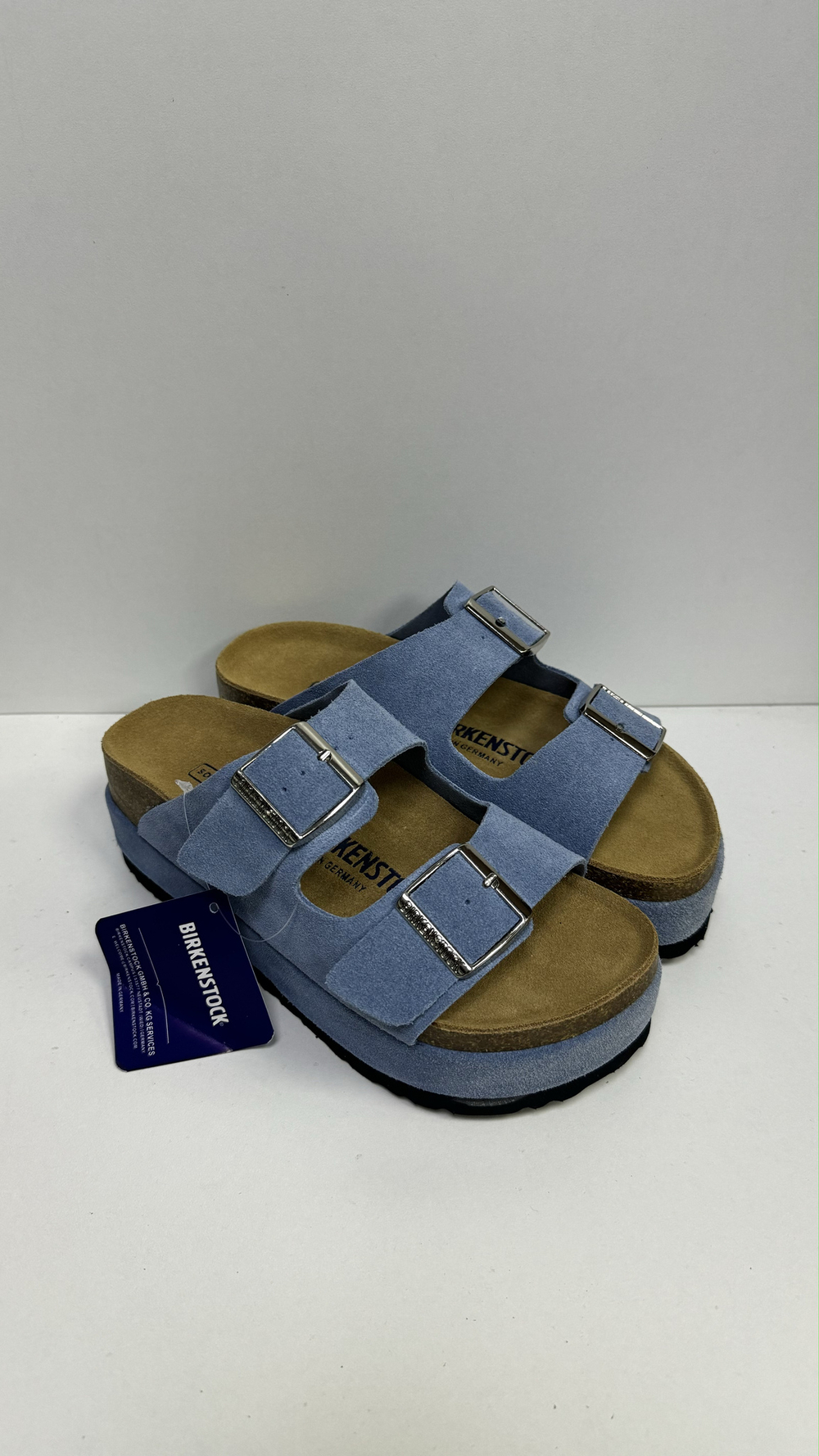 Сабо Birkenstock на утолщенной подошве голубые
