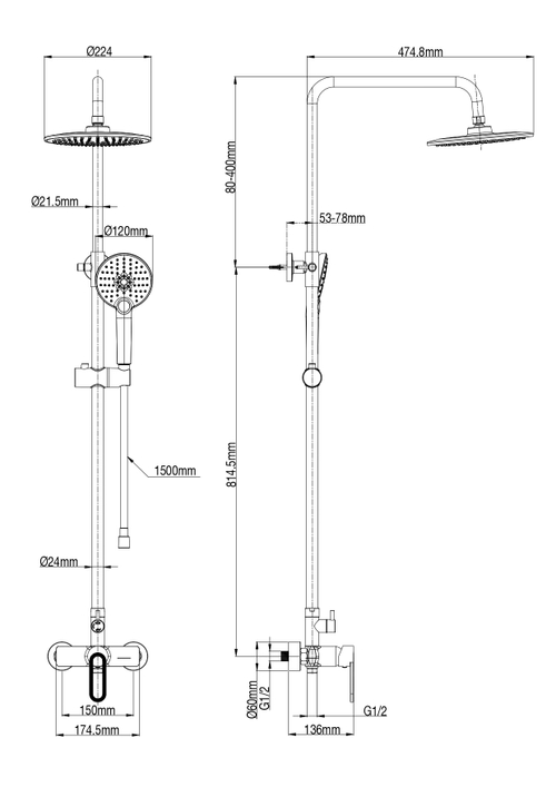 Душевая система WONZON & WOGHAND, Темный графит (WW-B2166-A-BGG)
