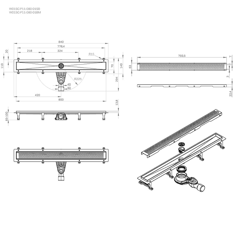 Душевой лоток AM.PM MasterFlow 80 W01SC-P11-080-01BM с Черной матовой решеткой Cut Gradient