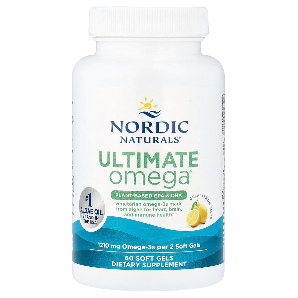 Nordic Naturals, Ultimate Omega®, растительные ЭПК и ДГК, со вкусом лимона, 60 капсул (605 мг в 1 капсуле)