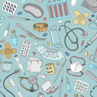 МЕДИЦИНСКИЕ АТРИБУТЫ НА ГОЛУБОМ ФОНЕ
