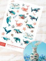 Трансфер переводной - декаль для свечей и гипса киты 004