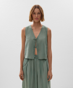 Oysho Топ с завязками из 100% льна, аквамариновый