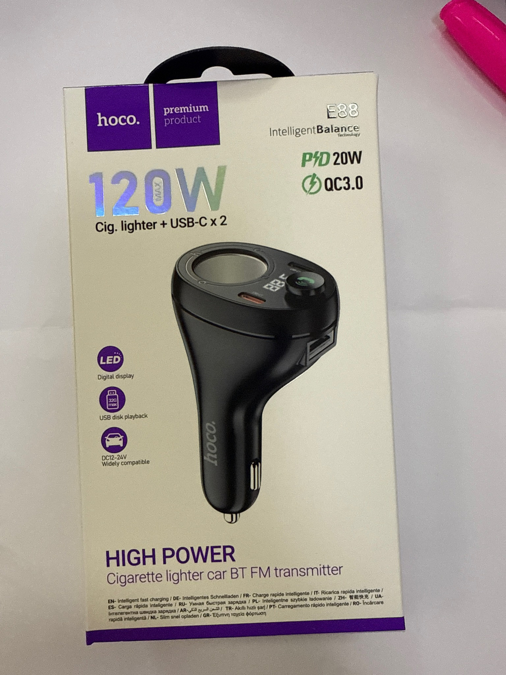 Трансмиттер HOCO E88 Star 35W(2C) Cigarette lighter car BT FM Black