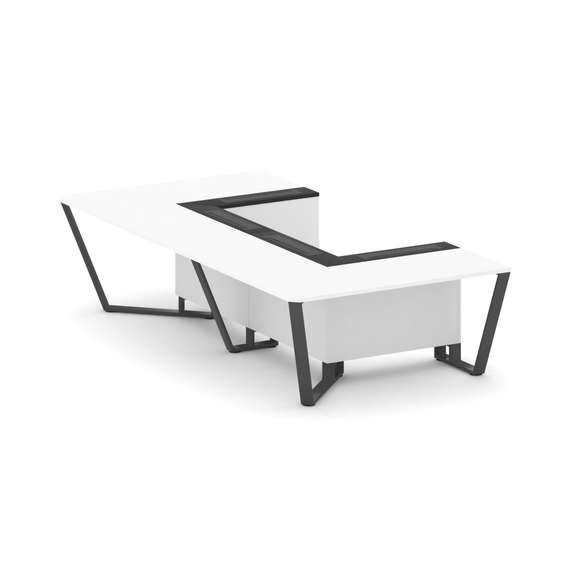 Steel Meet Стол переговорный П-образный KM-PR.B.SP-07P Белый Бриллиант/Графит Глянец/Металл Антрацит