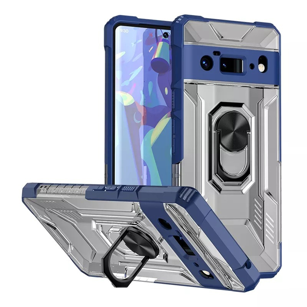 Чехол с синими рамками для телефона Google Pixel 6 Pro от Caseport, серия Ring Holder, с магнитом и кольцом на палец