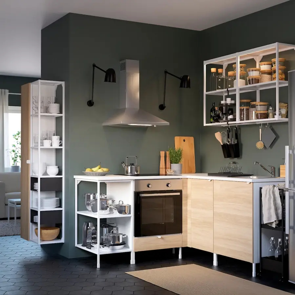 Книжный шкаф -  ENHET IKEA/ ЭНХЕТ ИКЕА, 180х60 см, белый/под беленый дуб