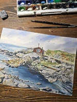 Картина авторская акварельная в паспарту 30х40 см на стену для интерьера "Тут родились Муми-тролли"