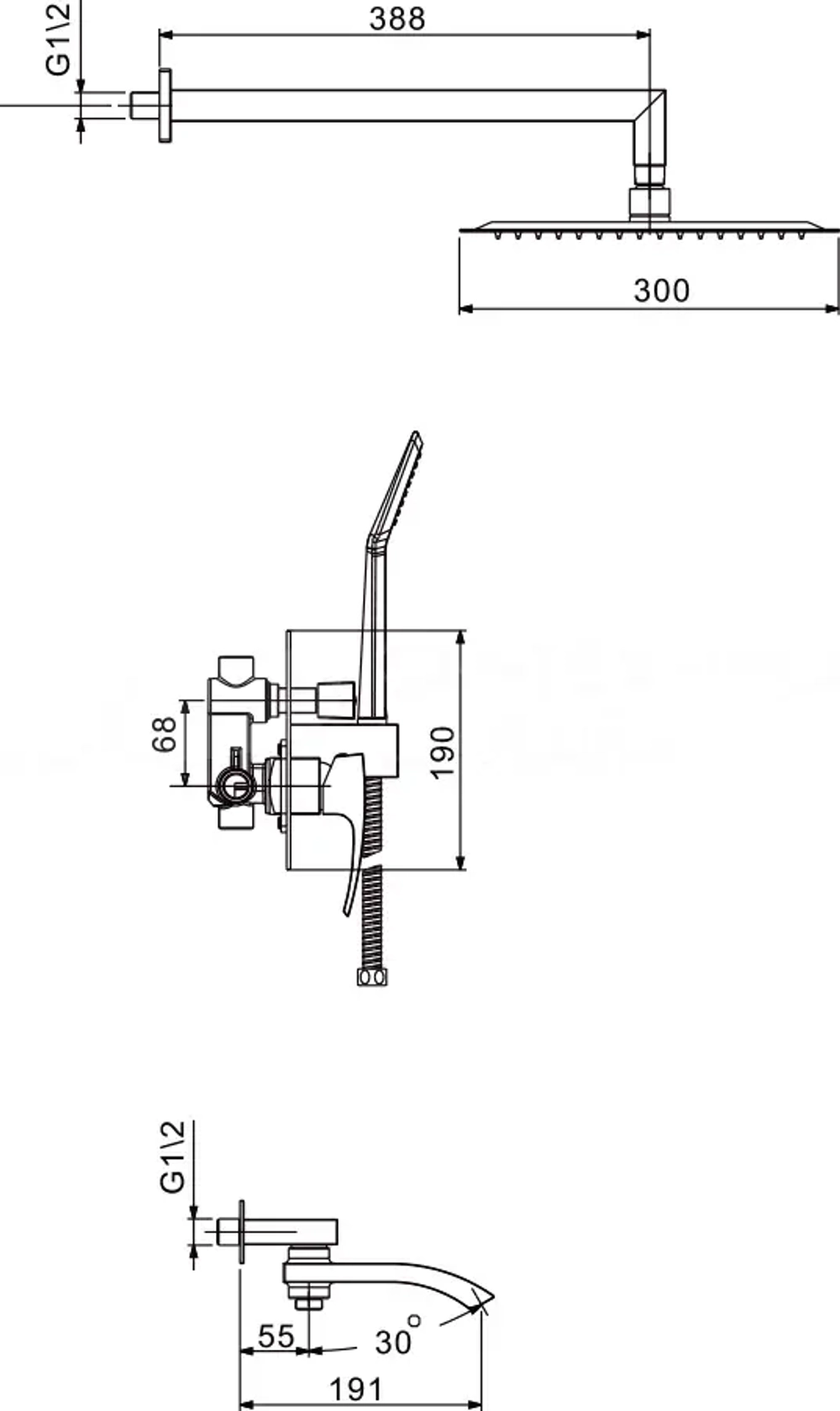 Душевая система встроенного монтажа RIMERO RM2411BL (Черный матовый)
