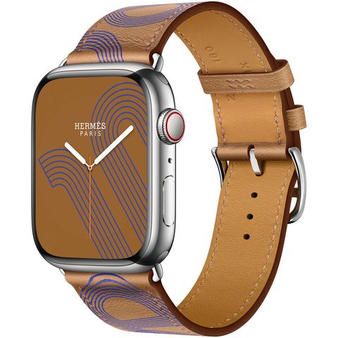 Умные часы Apple Watch Series 7 Hermès GPS + Cellular 45mm Silver Stainless Steel Case with Circuit H Single Tour (Biscuit/Bleu Électrique)