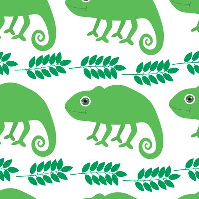 Хамелеон и тропические листья