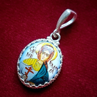 Икона с финифтью святая Надежда кулон ручная роспись