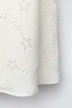 ZARA ТОП С ГОРЛОВИНОЙ ХАЛТЕР И СТРАЗАМИ, ЖЕЛТОВАТО-БЕЛЫЙ