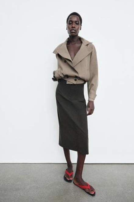 ZARA ПРЯМАЯ ЮБКА МИДИ — ZW COLLECTION, КОРИЧНЕВЫЙ