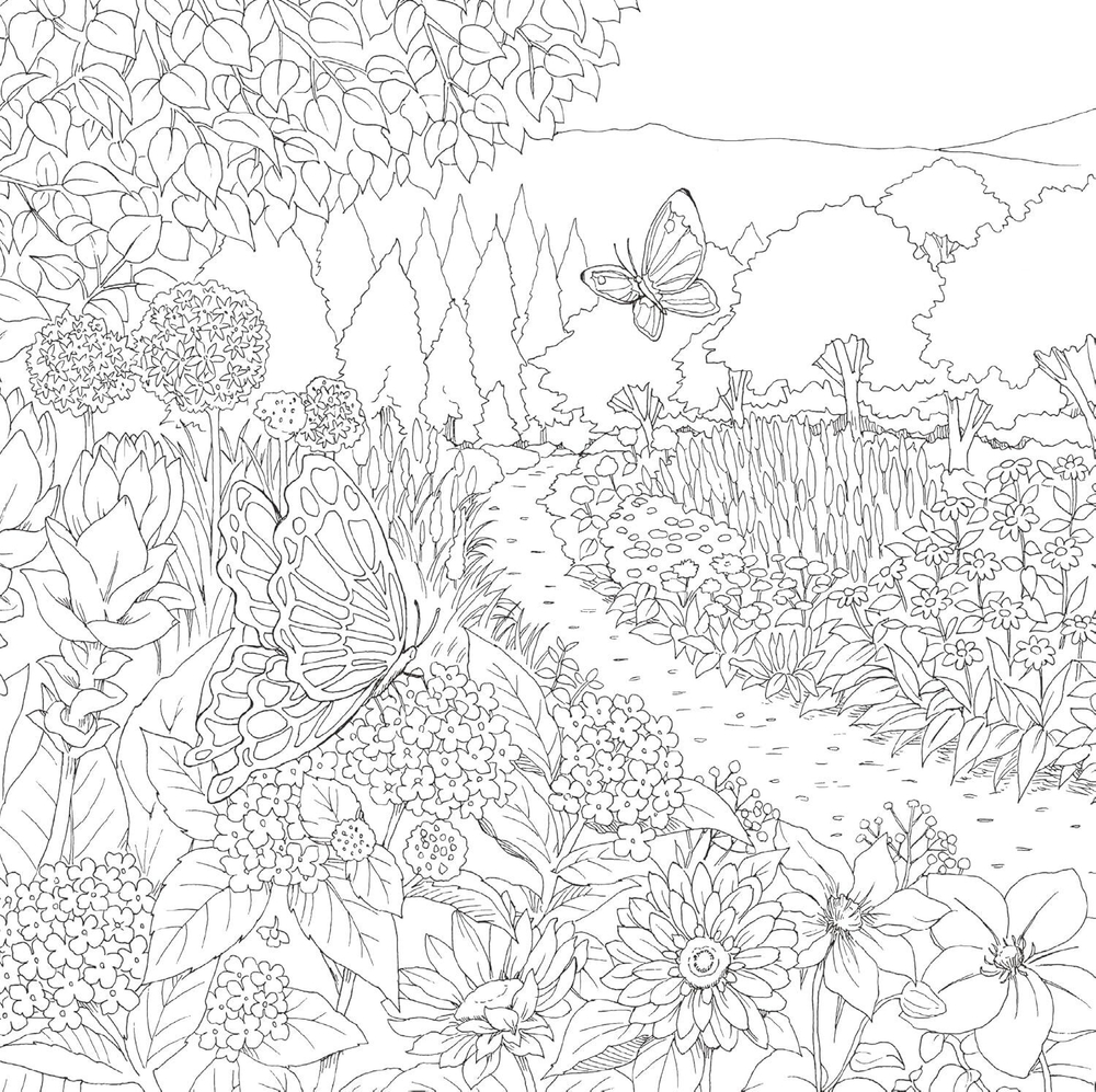 Cats and Their Cute Friends on a Flower Path. Coloring Book