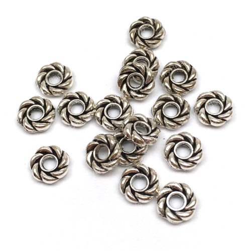 Бусины - спейсеры "Завиток" 6х2 мм (20 шт), под серебро