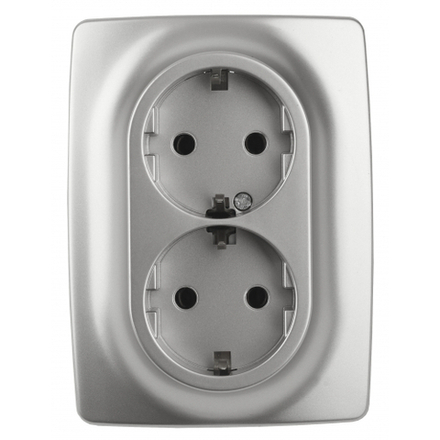 Розетка ЭРА Серия 12 12-2108-03 2X2P+E Schuko со шторками 16A-250В IP20 алюминий