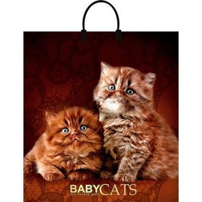 Пакет с пластиковой ручкой ПВД 40х44 (100 мкм) "Бэбикэтс" лам. (10/100 шт.) Интерпак